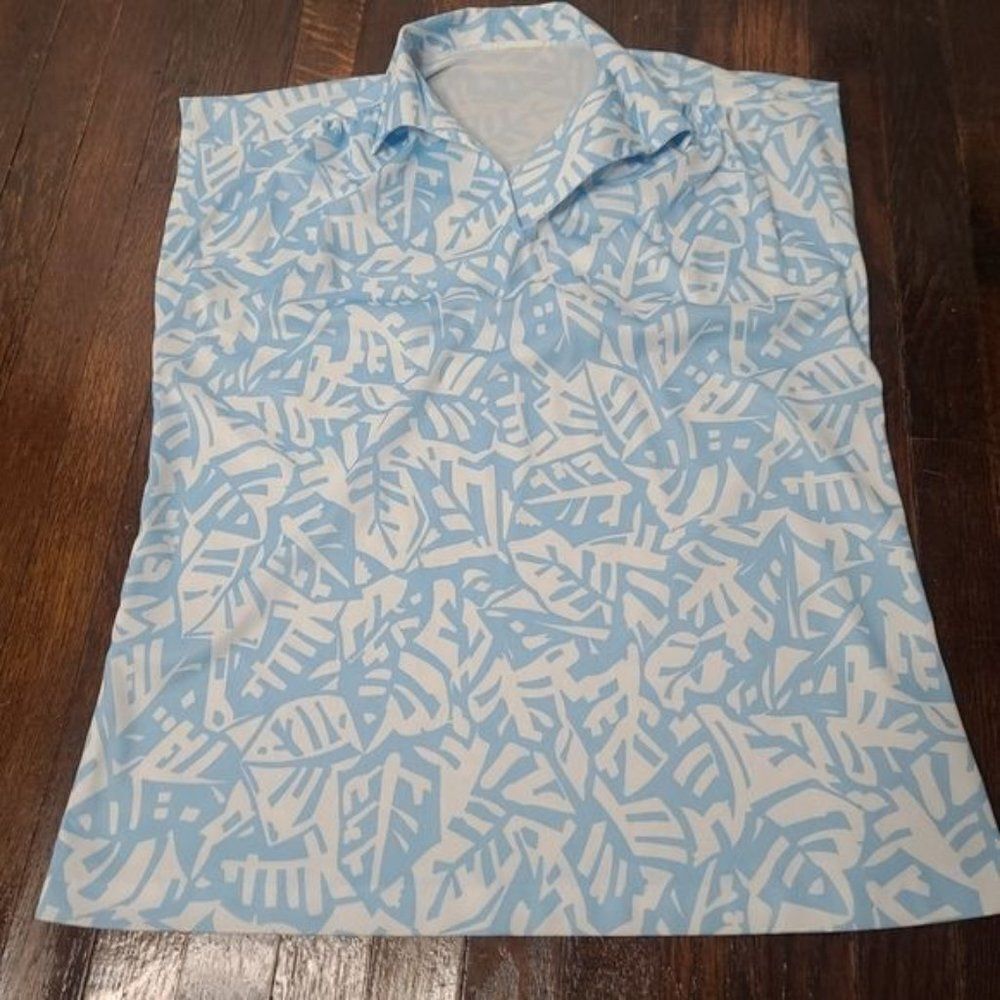 Vintage 70s Mod Light Blue White Retro Pattern Shirt - Picture 5 of 9
